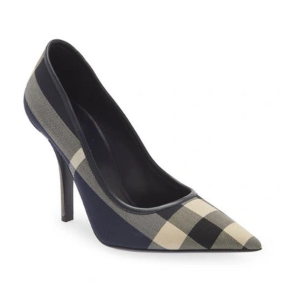 BURBERRY Aubri pump heel plaid check EU 39 left 38 right navy blue gray new - Picture 1 of 16